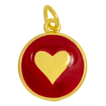 Emaille Pendant Herz (15.5 x13 x 2.5 mm) Red -18K Gold Plated (2 Stück)