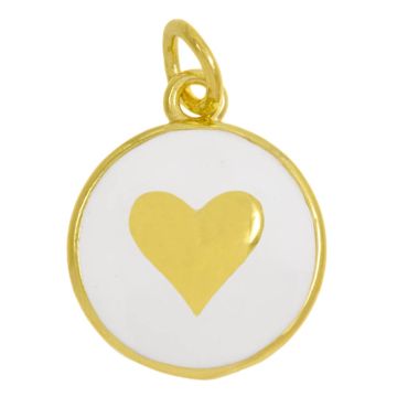 Emaille Pendant Herz (15.5 x 13 x 2.5 mm) White -18K Gold Plated (2 Stück)