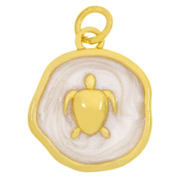 Pendant Emaille Schildkröte (17.5 x 15 x 3.5 mm) Pearl White -18K Gold Plated (2 Stück)