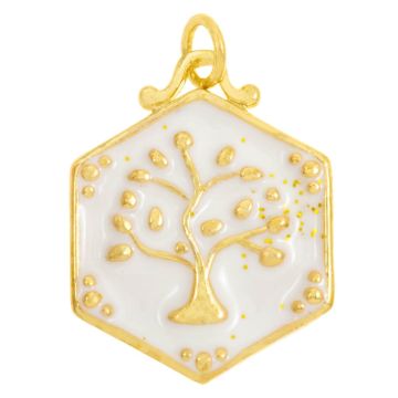 Pendant Emaille Tree of Life (22.5 x 17.5 x 2.5 mm) White (1 Stück)