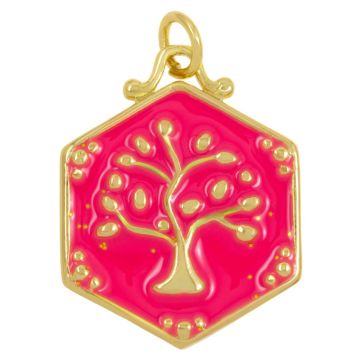 Pendant Emaille Tree of Life (22.5 x 17.5 x 2.5 mm) Hot Pink (1 Stück)