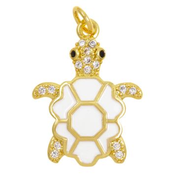 Pendant Emaille Schildkröte (22.5 x 17 x 3 mm) White -18K Gold Plated (1 Stück)