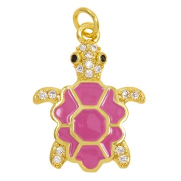Pendant Emaille Schildkröte (22.5 x 17 x 3 mm) Pink -18K Gold Plated (1 Stück)