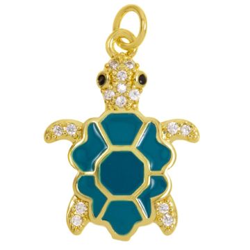Pendant Emaille Schildkröte (22.5 x 17 x 3 mm) Teal -18K Gold Plated (1 Stück)
