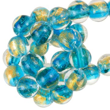 Glasperlen mit Goldfolie (10 mm) Azure Blue (50 Stück)