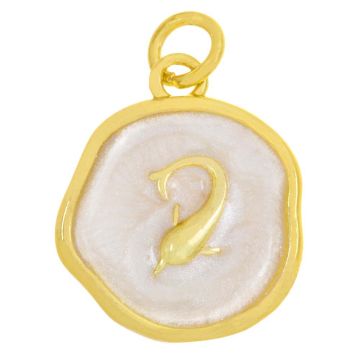 Pendant Emaille Delphin (17.5 x 15 x 3.5 mm) Pearl White -18K Gold Plated (2 Stück)