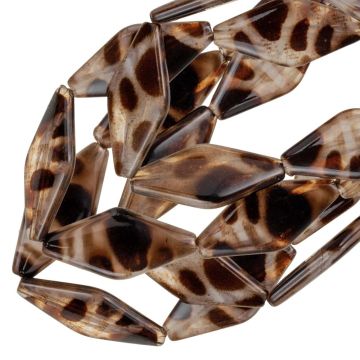 Acrylperlen Raute Opak Zweifarbig Leopard (31 x 14 x 4 mm) Coconut Brown (10 Stück)